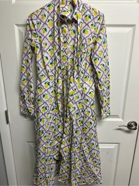 Boden White Shirt Dress with Yellow Lemon & Purple Motif